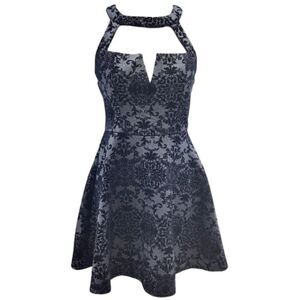 Trixxi Flocked Dress Womens Size 9 Blue Sleeveless Mini Fit & Flare Prom Dress